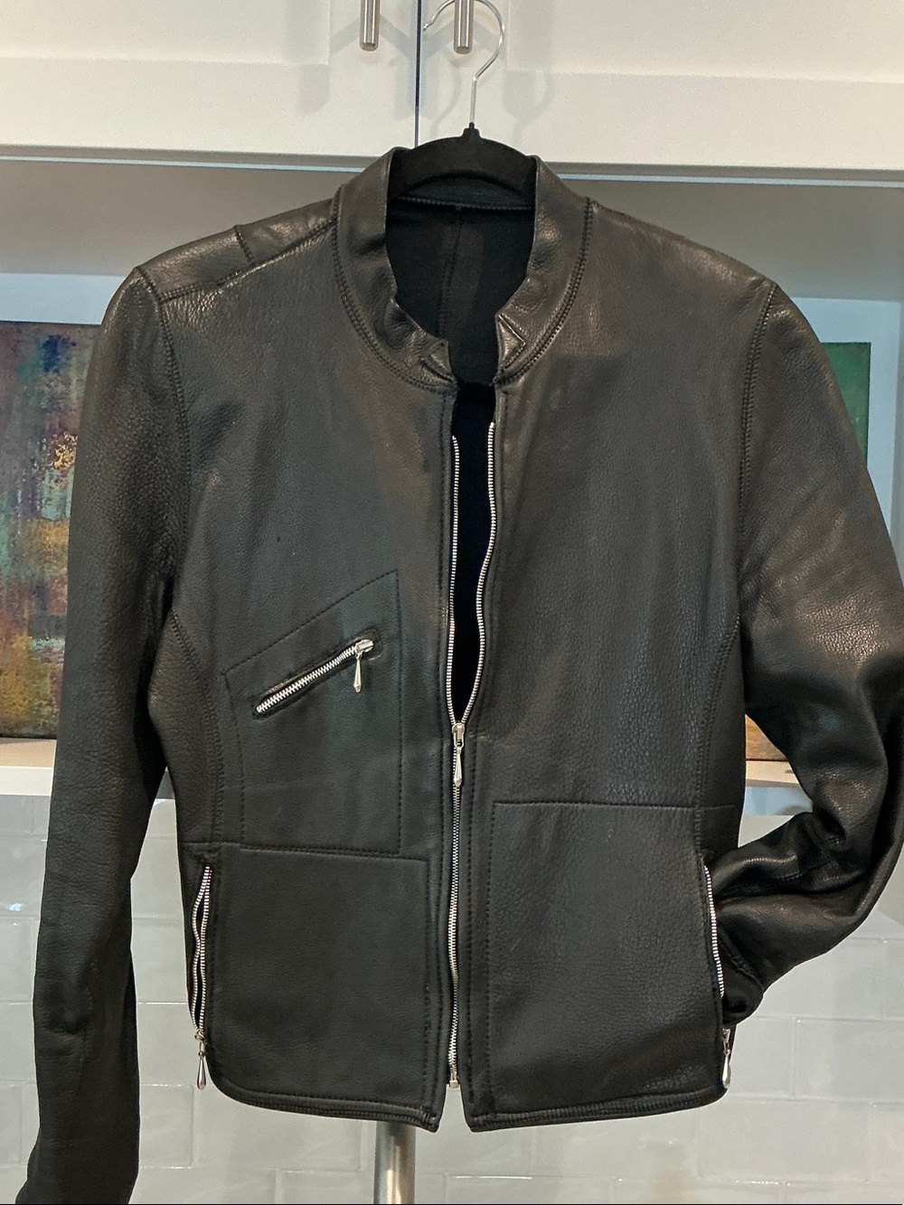 Women’s Black Leather Zip-Front Jacket